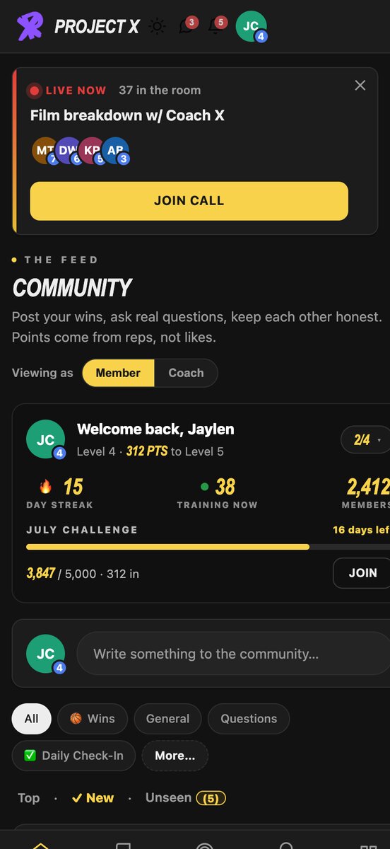 Project X community feed screen